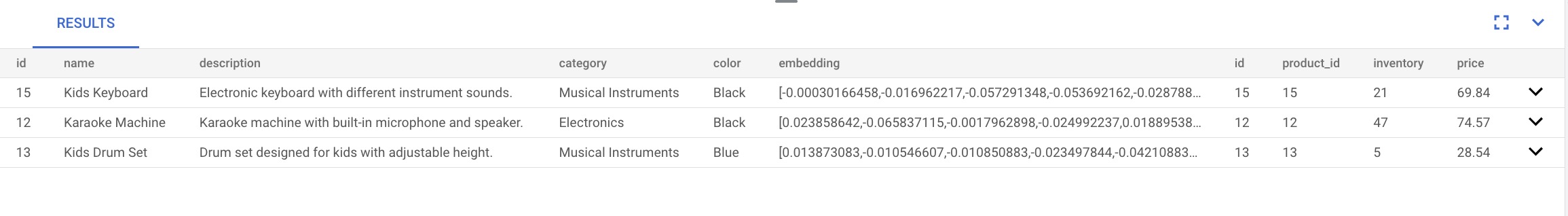 Resultado de la búsqueda vectorial