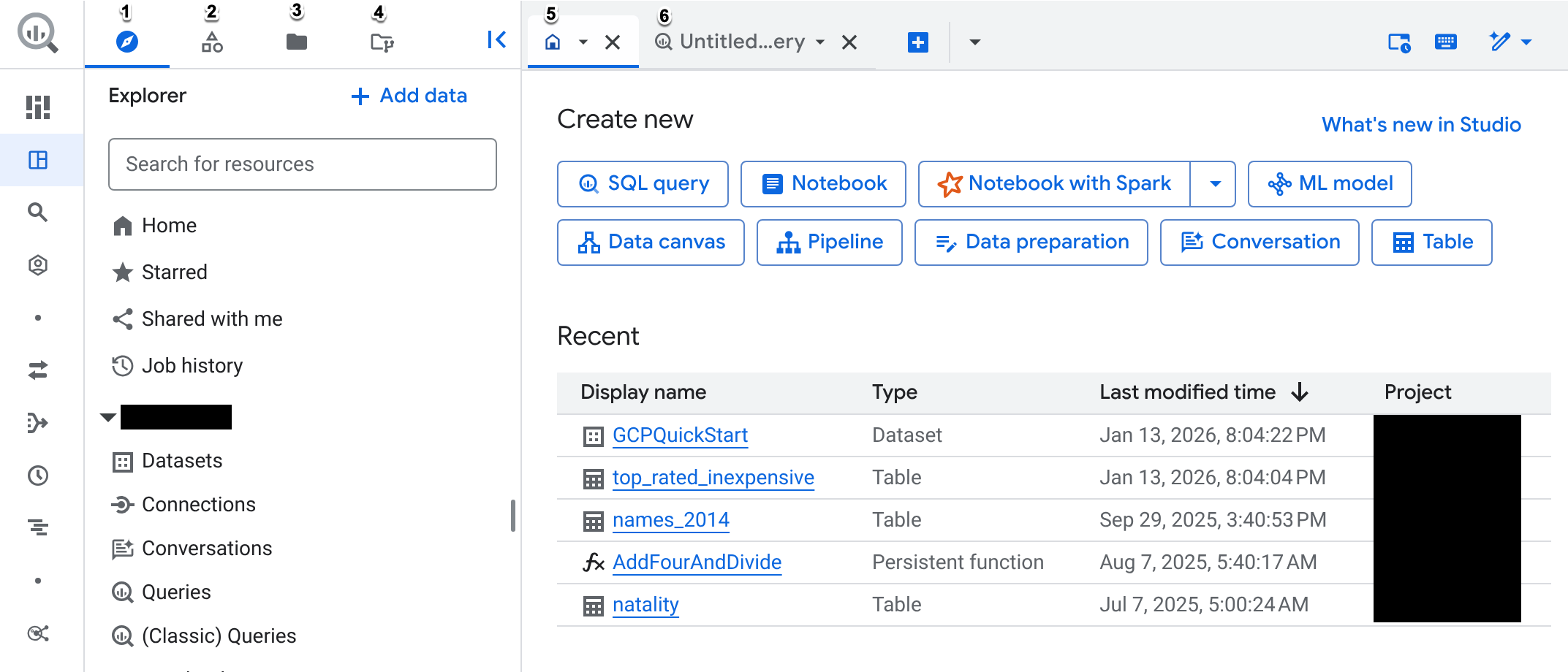 Os componentes do BigQuery Studio.