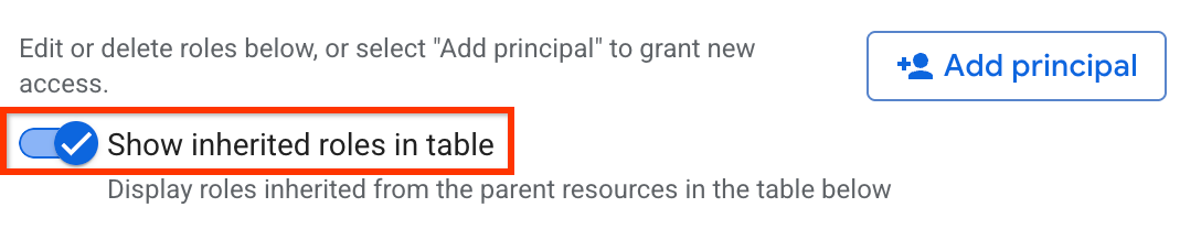 The Show inherited roles in table option in the console