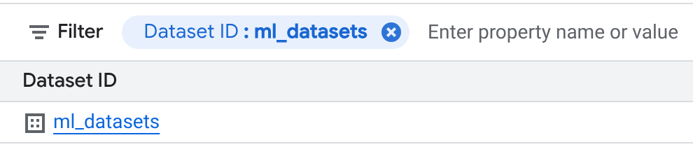 Das Feld „Filter“ auf der Seite „Datasets“