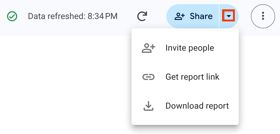 The share menu in Data Studio