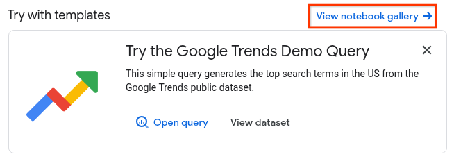 BigQuery Studio 首页上的“查看笔记本库”链接。
