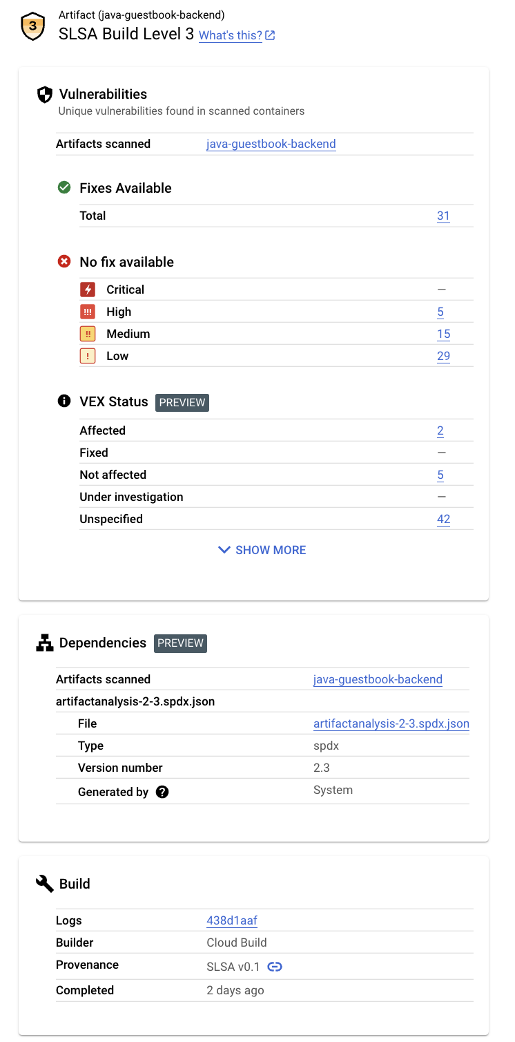 Panneau "Insights sur la sécurité"