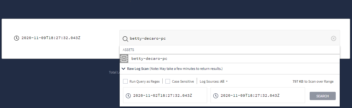 Menu de análise de registos RAW