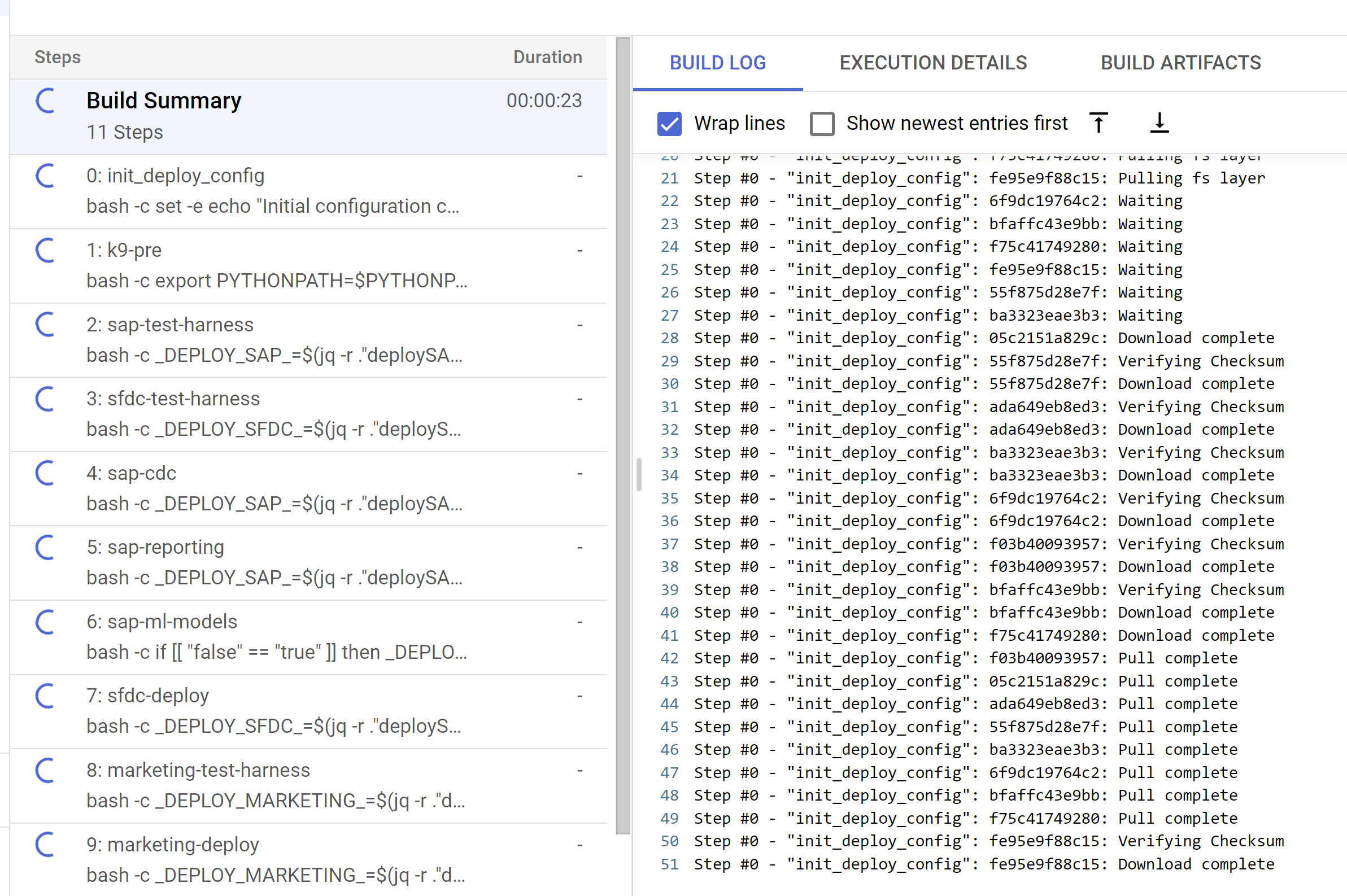 Registra o progresso no console Progresso dos registros