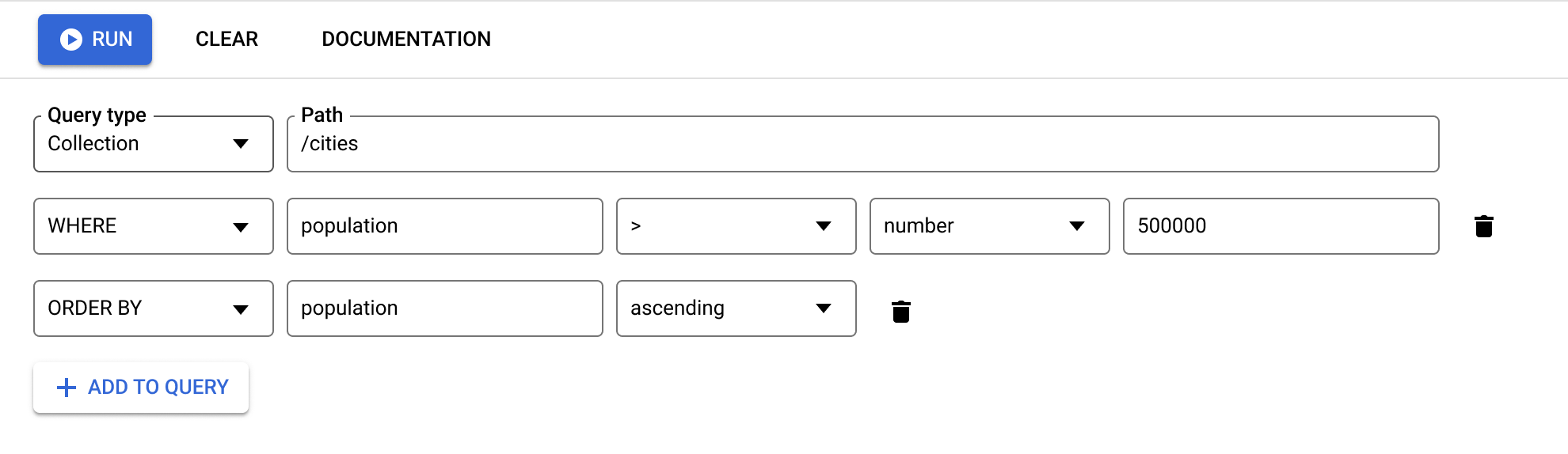Query Builder con una clausola di query e una clausola Order By nello stesso campo.