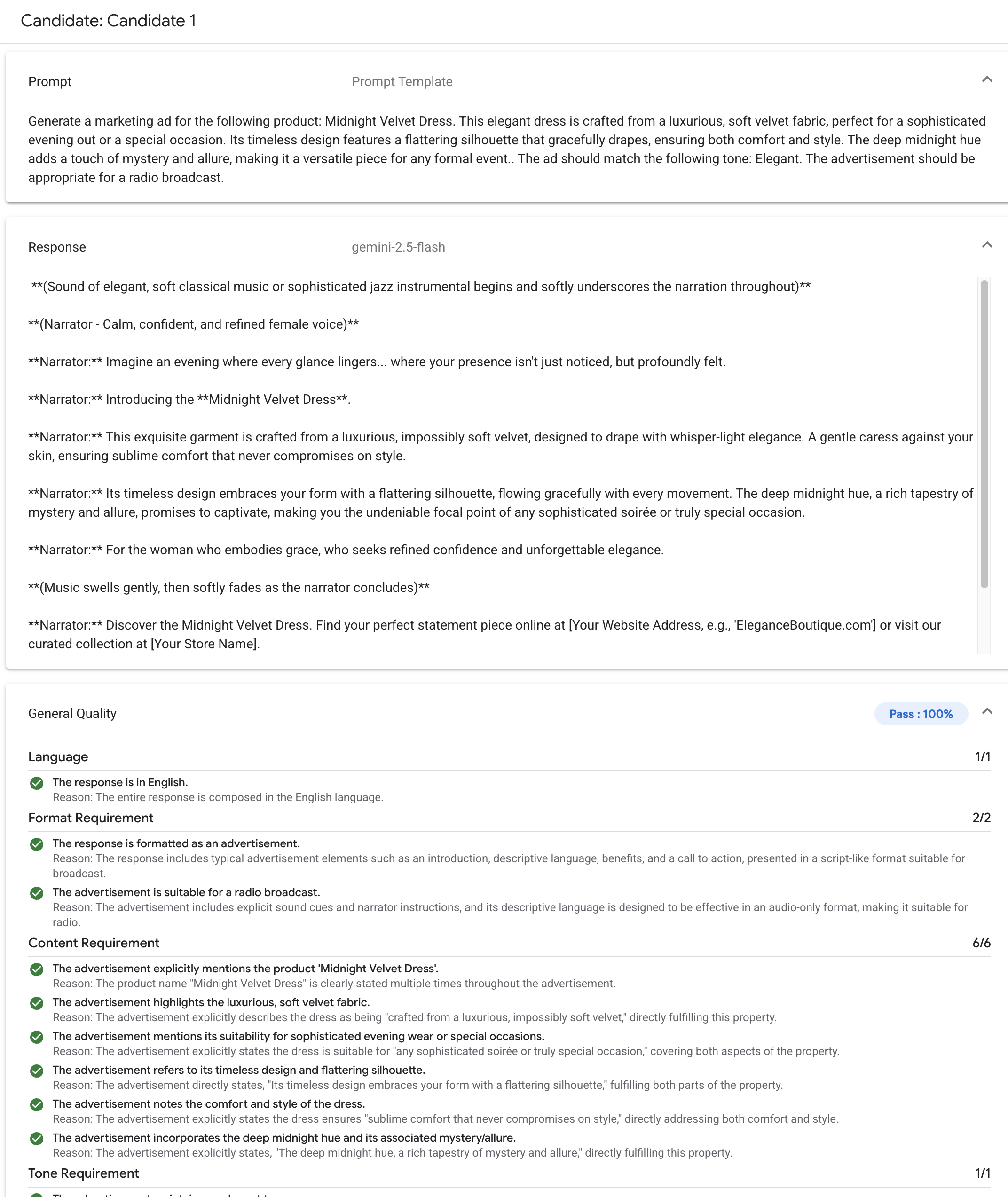 Funktionen des Gen AI Evaluation Service