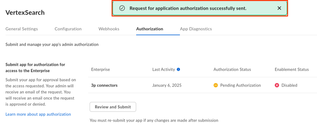 Auhtorization request is successfully sent