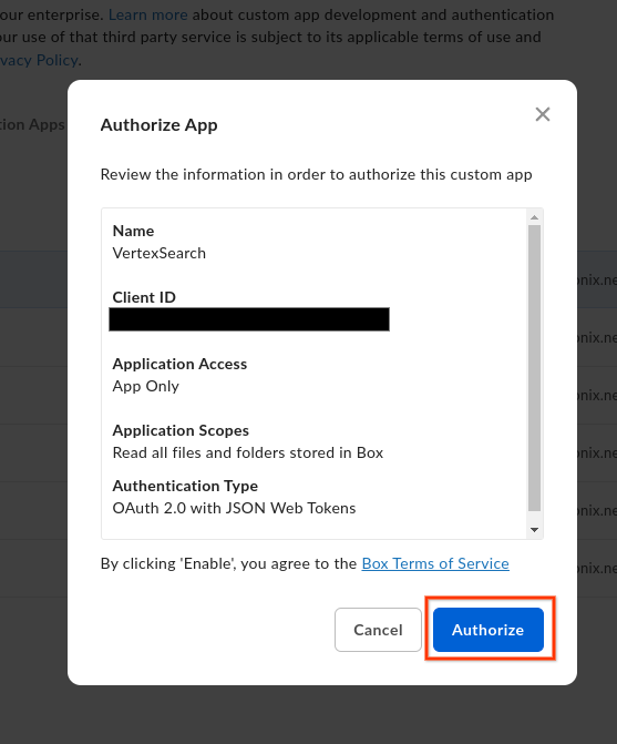 Haz clic en el botón de autorización en el diálogo de autorización de la app.