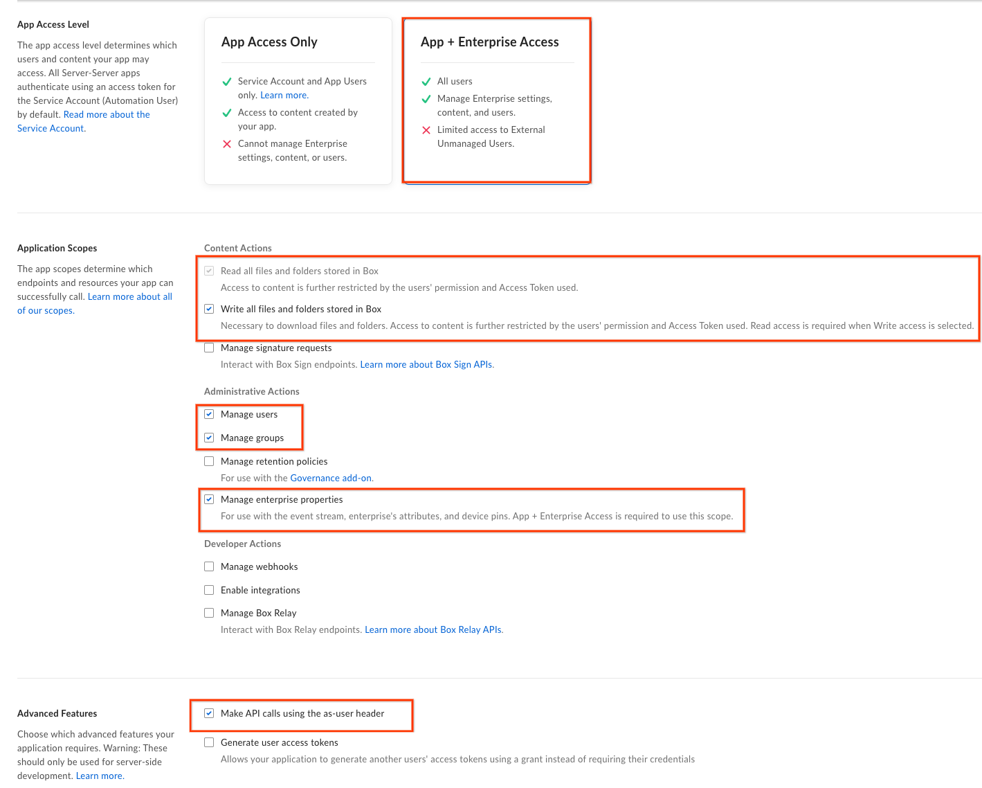 Configurer l'application Box