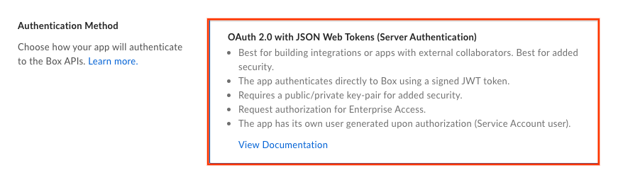 &#39;Server authentication(with JWT)&#39;(JWT로 서버 인증)을 선택합니다.