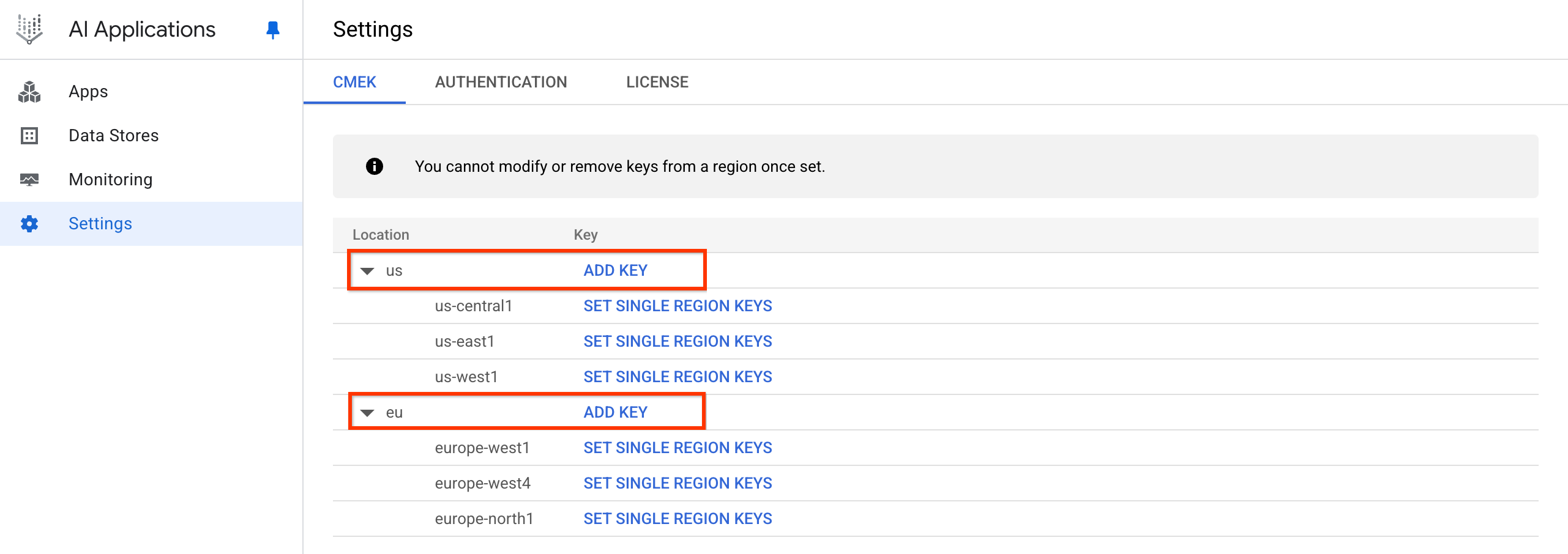 Click add key for a location.