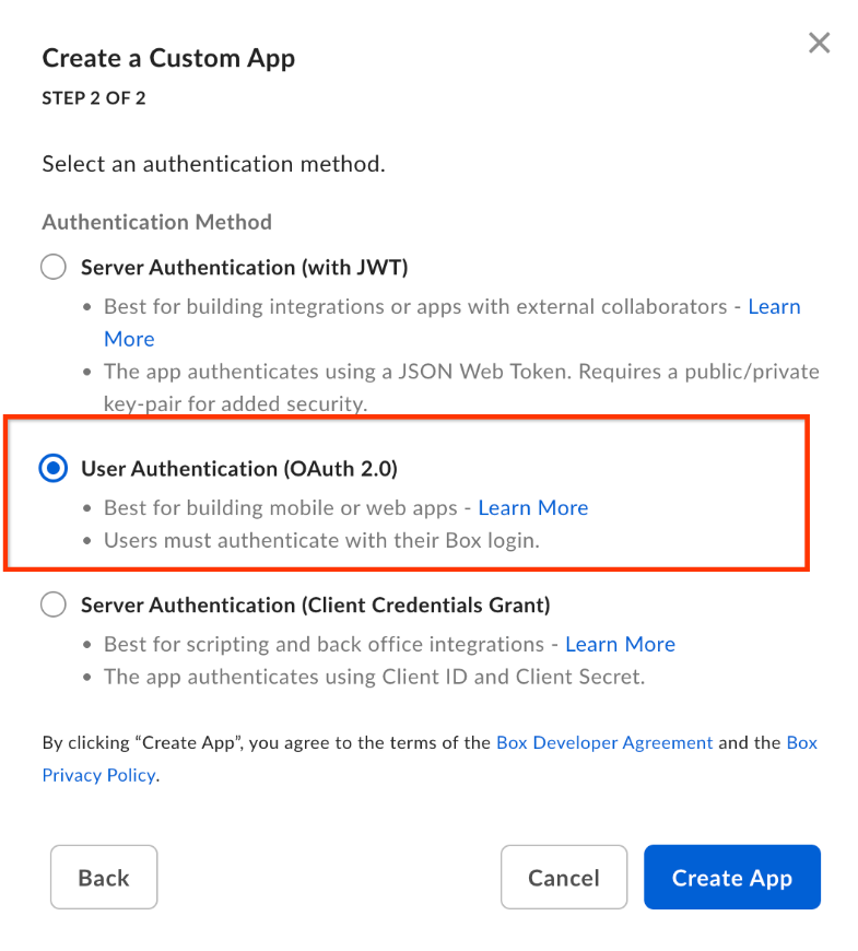 Select the authentication method