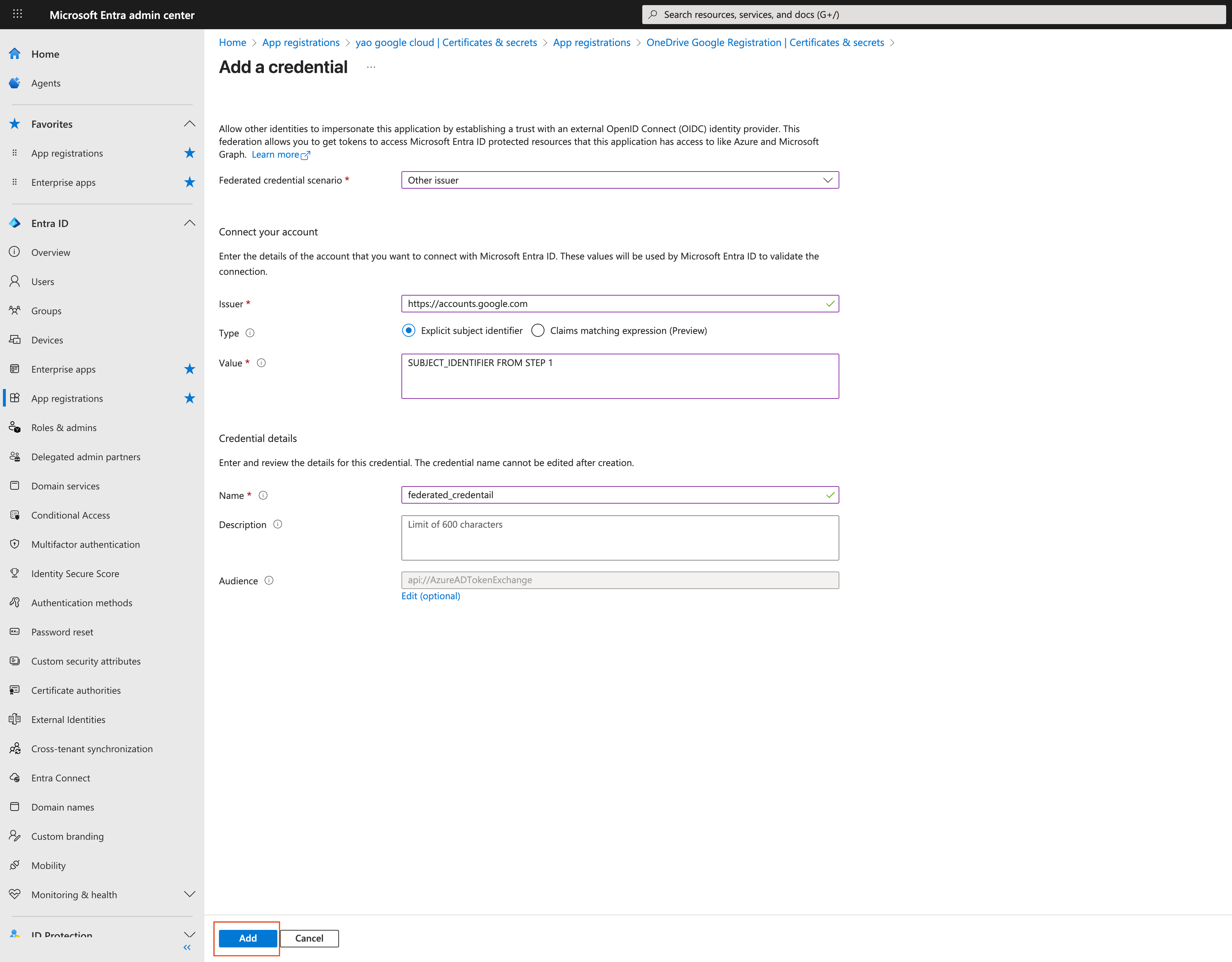 Google-Konto mit Microsoft Entra ID verbinden