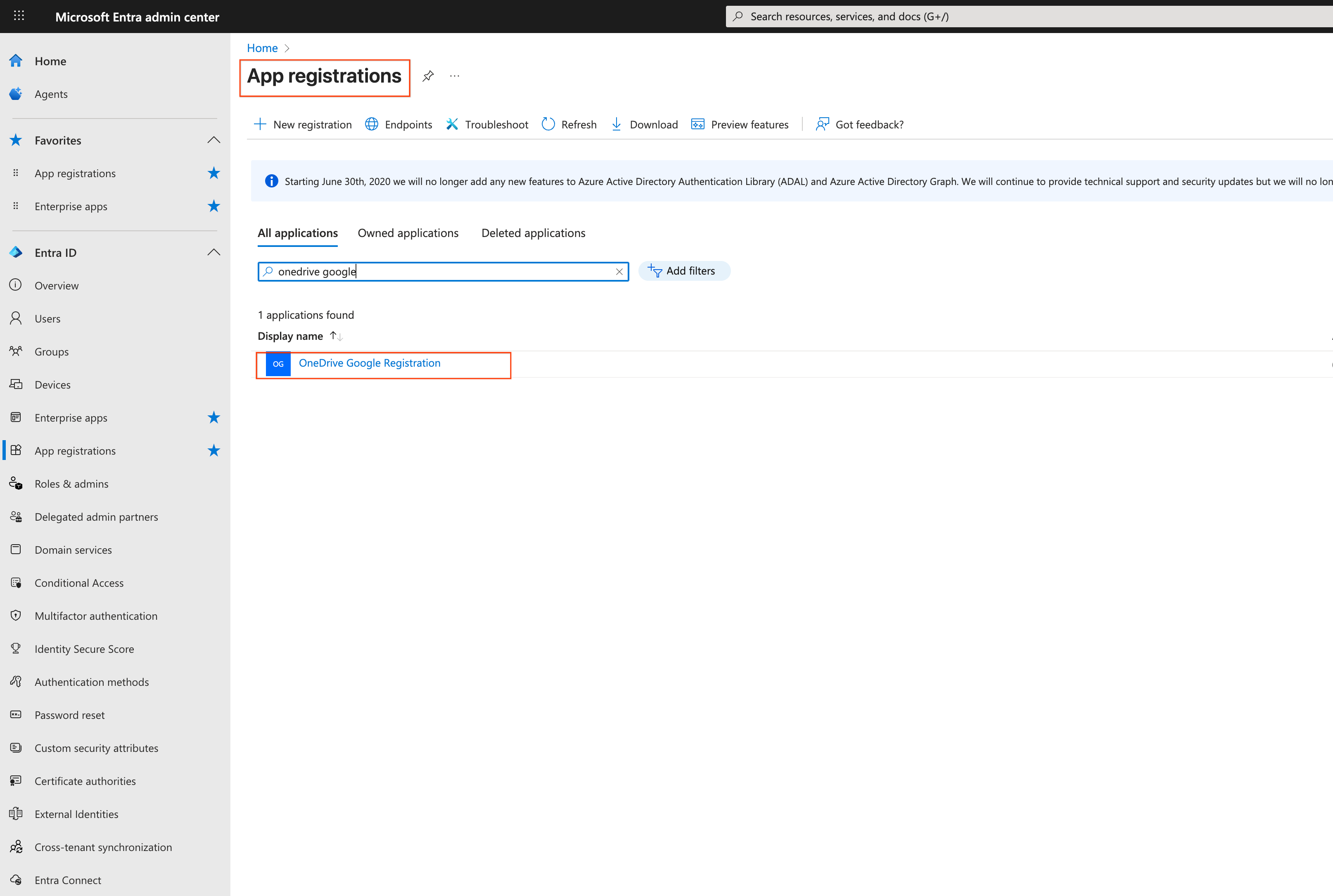 Selecione o app para definir permissões da API