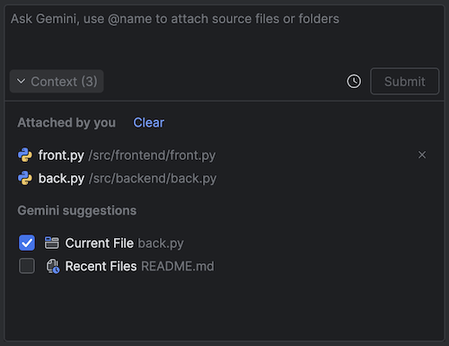 חלונית ההקשר ב-Gemini Code Assist ל-IntelliJ
