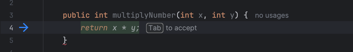 User enters the Next Edit Prediction in IntelliJ Gemini Code Assist.