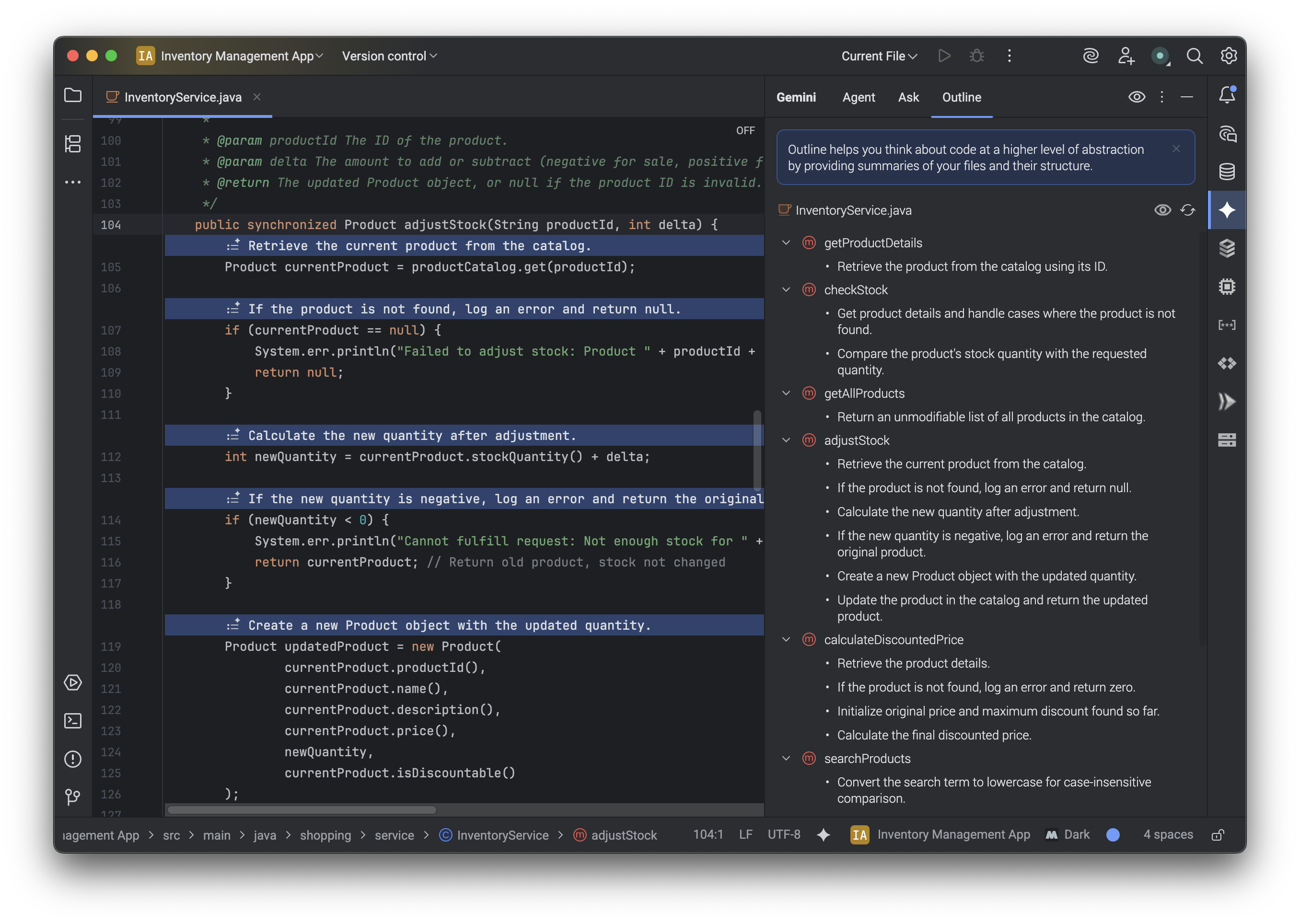 Outline in IntelliJ Gemini Code Assist.