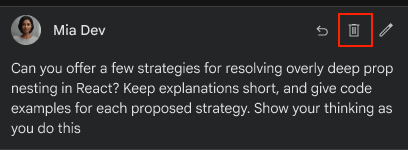 Elimine o par de comandos e respostas no Gemini Code Assist do VS Code.