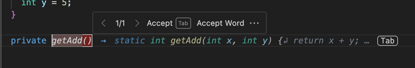 Previsioni della modifica successiva disponibili in Gemini Code Assist di VS Code.