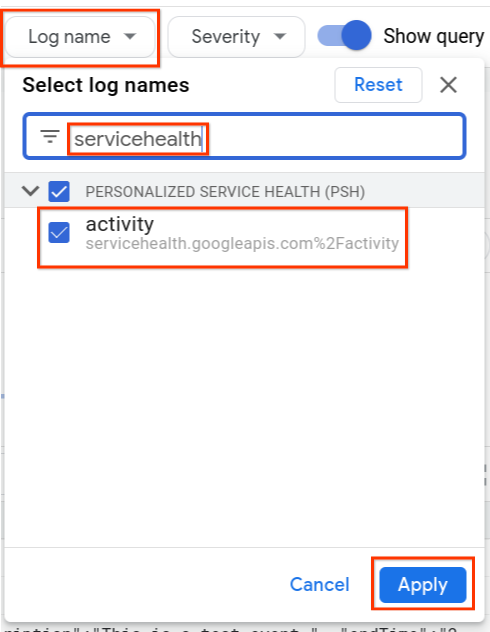 שם היומן Service Health שם יומן הביקורת