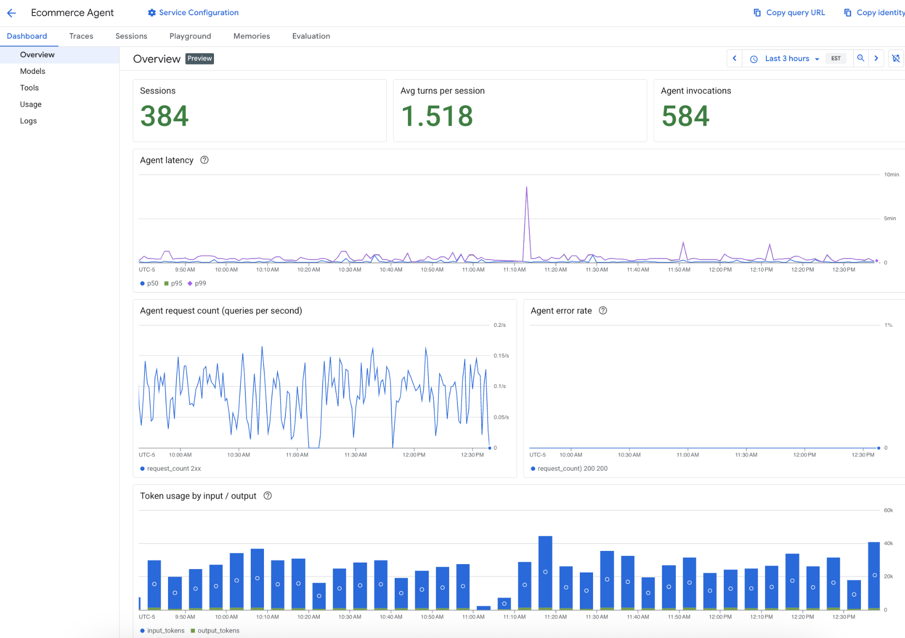 Tableau de bord Vertex AI Agent Engine