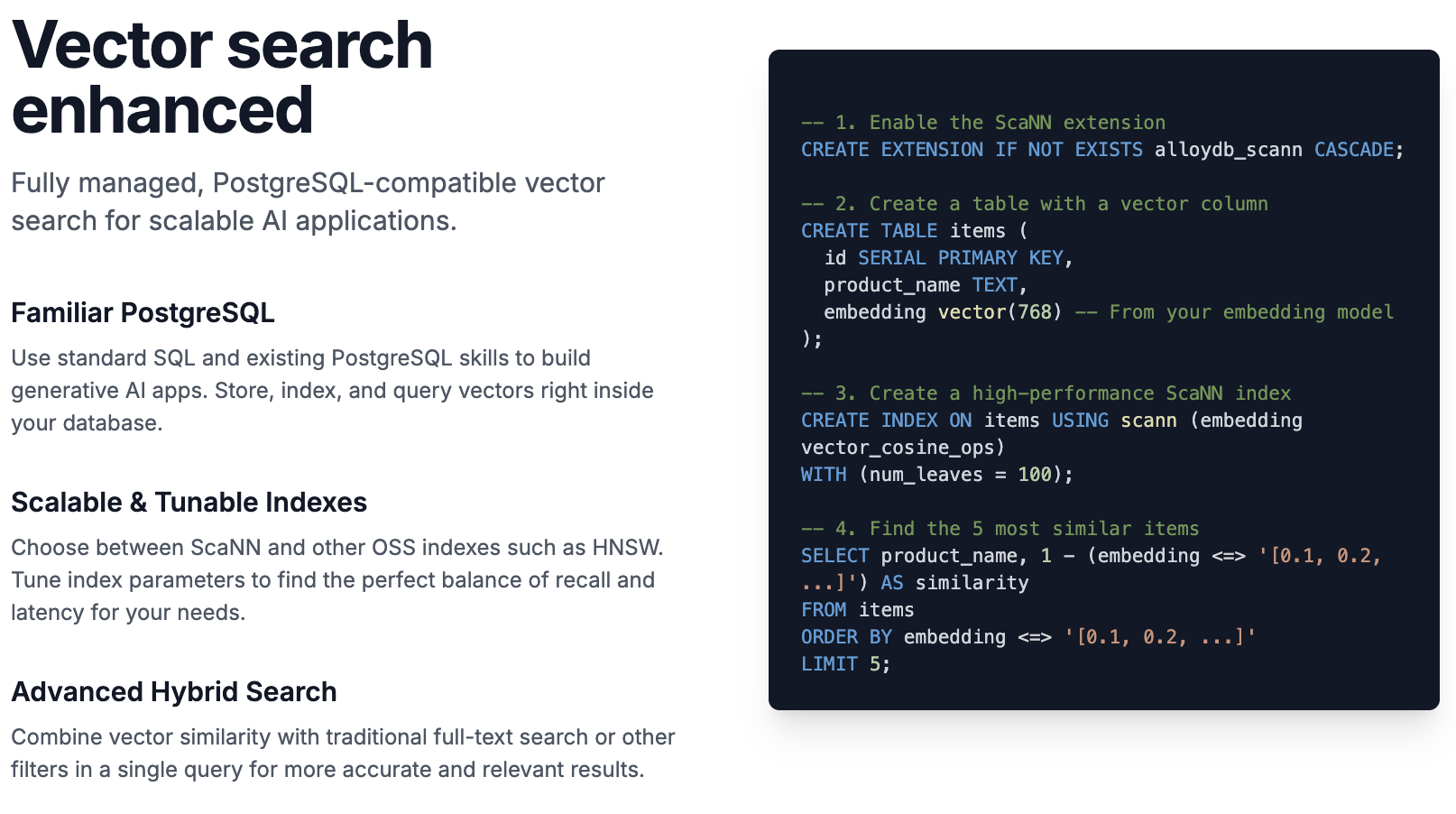 Visual overview of AlloyDB vector search