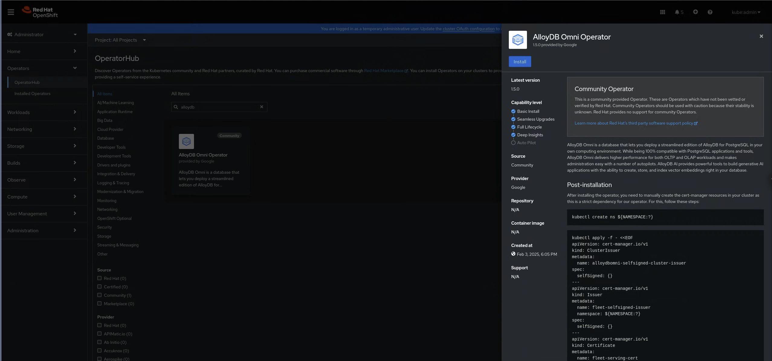 AlloyDB Omni Operator pane