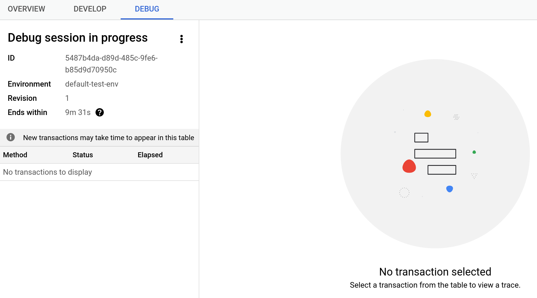 Sessão de depuração em curso