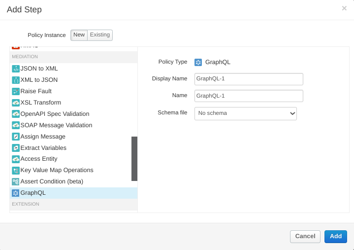 Añade la política de GraphQL.