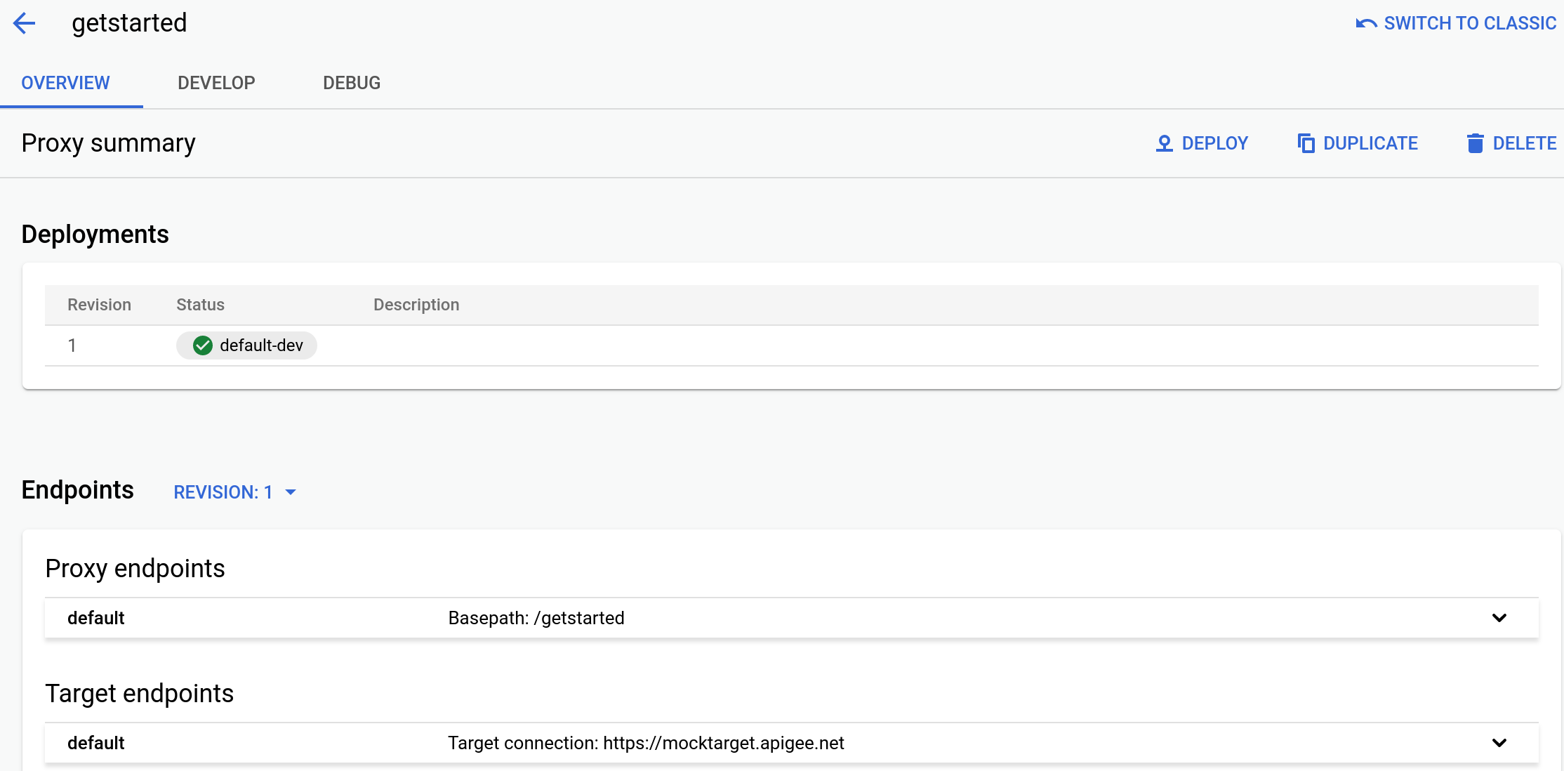 Separador Vista geral no editor de proxy
