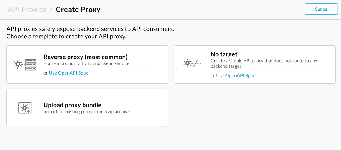 Panel de proxy de APIs con la opción Proxy inverso seleccionada