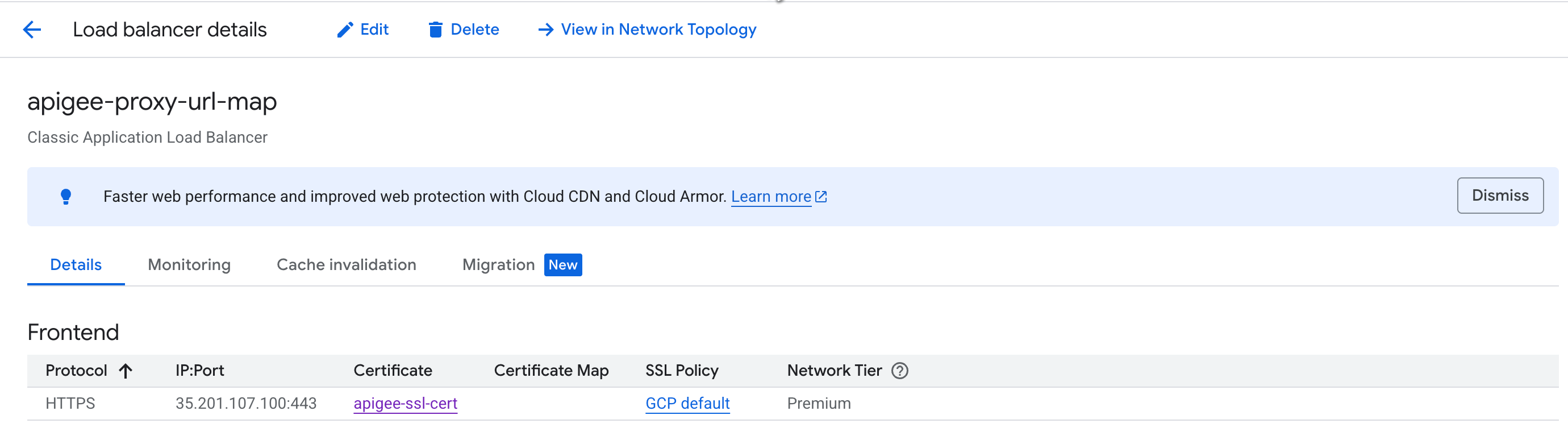 דף הפרטים של מאזן העומסים ב-Google Cloud Platform