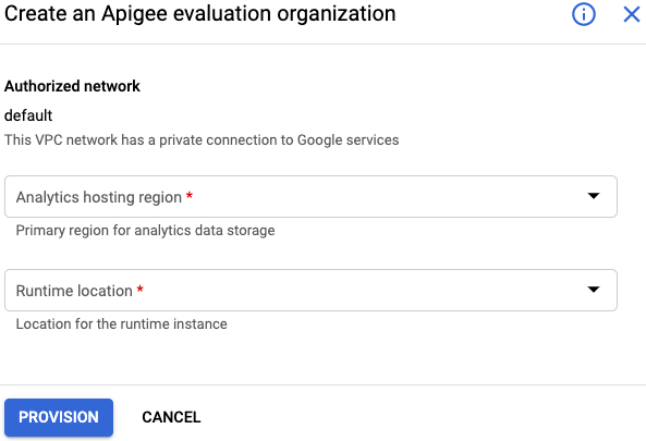 El panel Crear una organización del asistente
