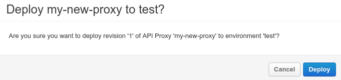 Bagian deployment detail proxy API
      dengan revisi 3 yang dipilih untuk lingkungan prod.