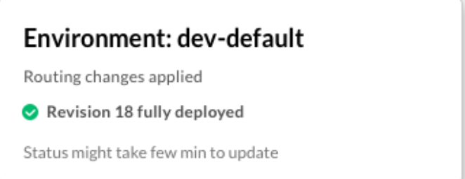 Status deployment yang menampilkan Revisi 18 di-deploy 75% dan revisi 17 25%
