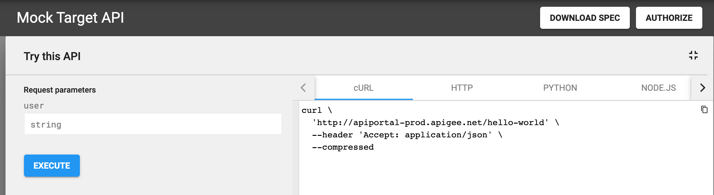 חלונית מורחבת של Try this API