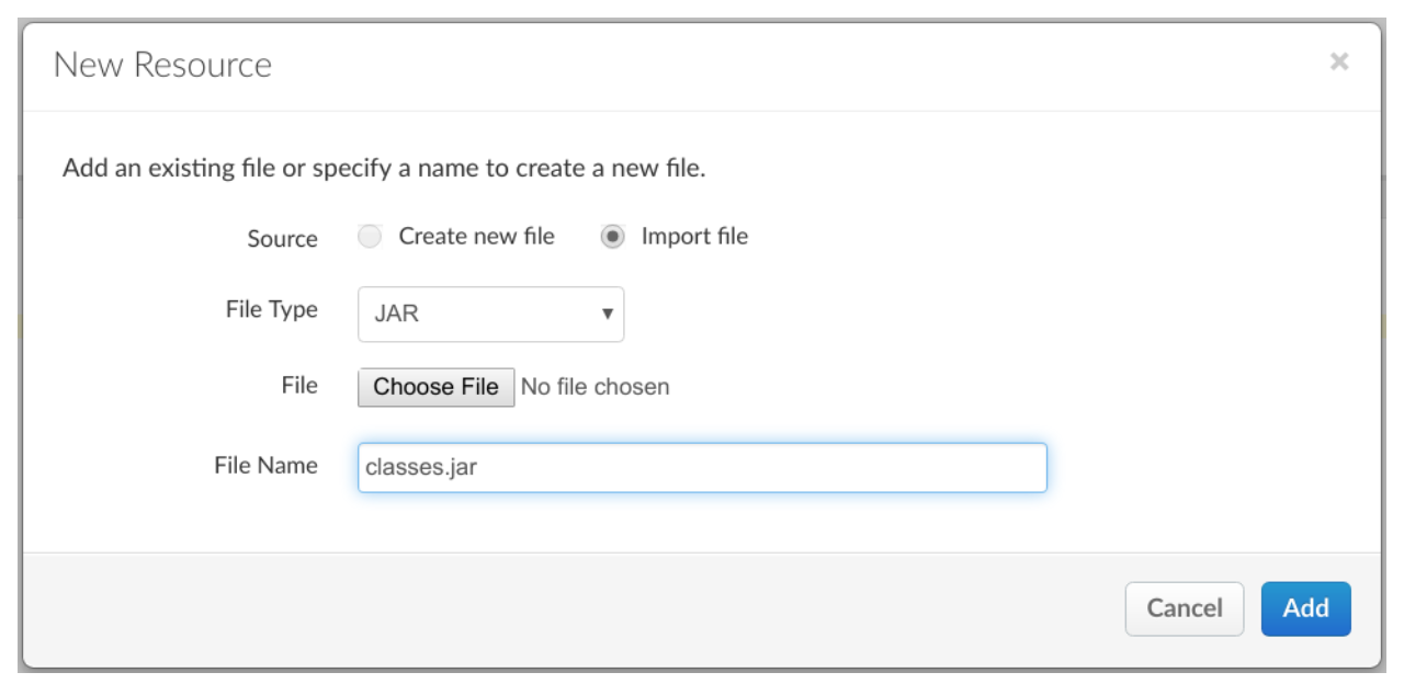 Di tab Resource, pilih Impor file.
