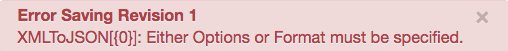 Messaggio di errore: è necessario specificare le opzioni o il formato.