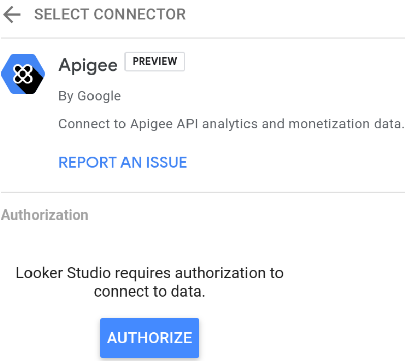Pulsante Apigee nella pagina del report di Data Studio.