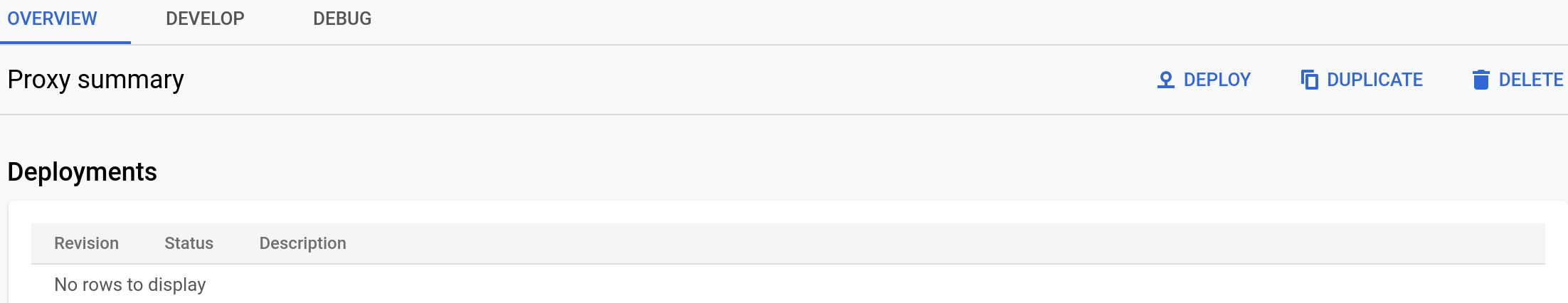 Detalles del proxy de la API, incluido el estado de la implementación por entorno, los detalles del endpoint del proxy y los detalles del endpoint de destino.