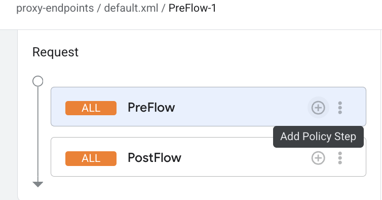Sélectionnez PreFlow (Flux préliminaire) pour un point de terminaison répertorié sous Points de terminaison proxy.