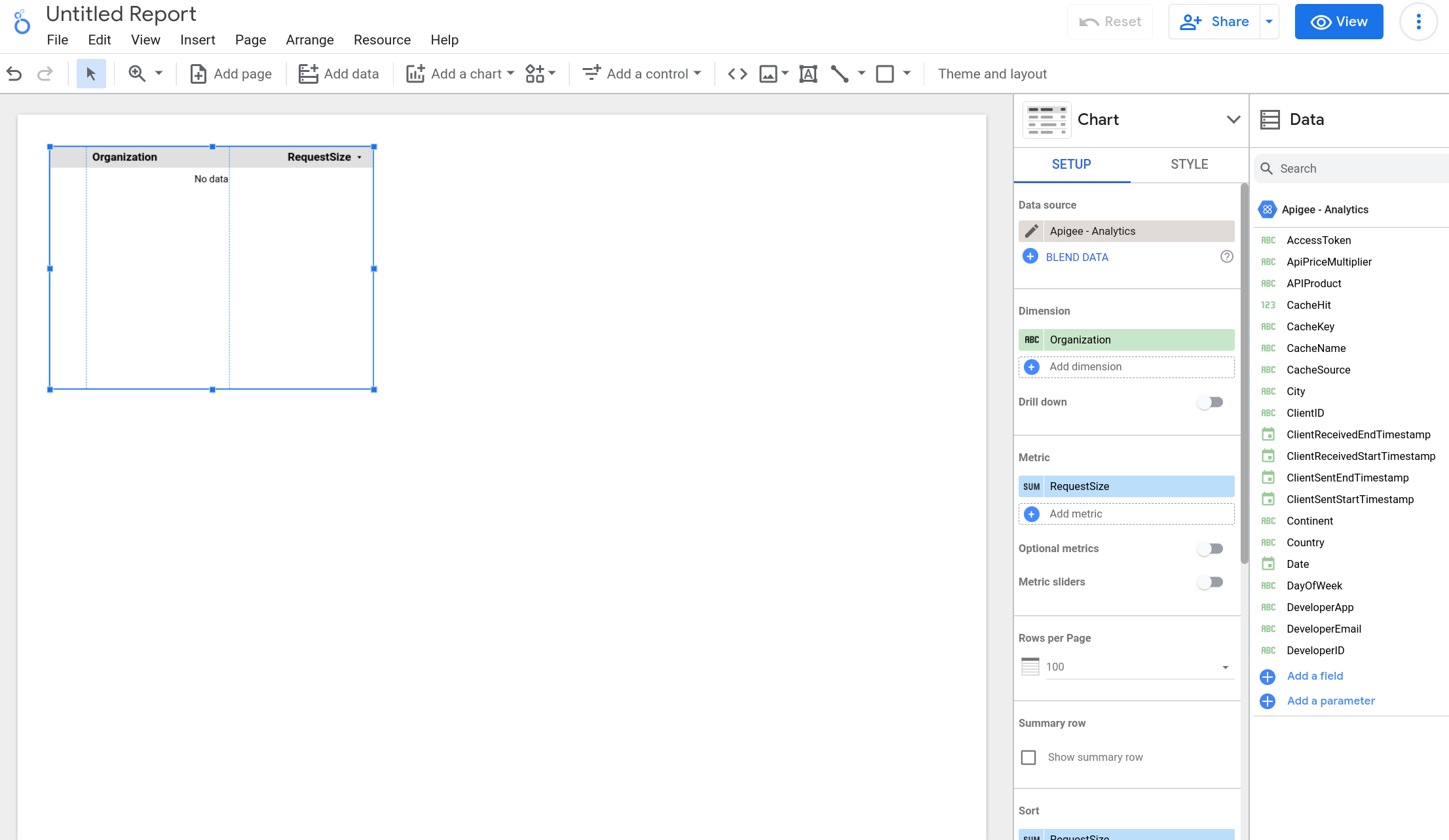 La pagina del report è pronta per la creazione.
