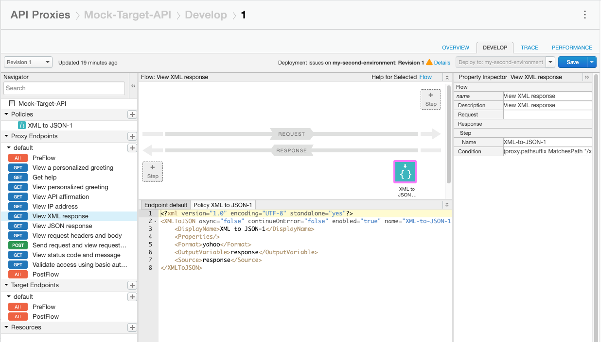 Política de XML a JSON en un flujo