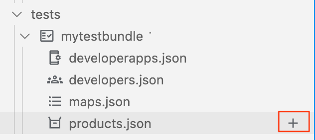 O sinal + é apresentado quando posiciona o cursor sobre products.json