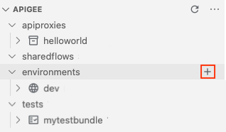 + ditampilkan saat Anda memosisikan kursor di atas folder environments