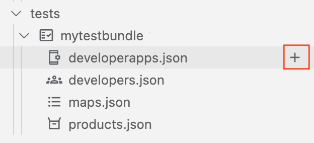 O sinal + é apresentado quando posiciona o cursor sobre o ficheiro developerapps.json