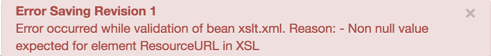Se esperaba un valor no nulo para el elemento ResourceURL en XSL.