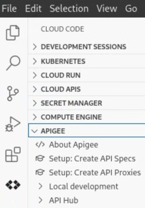 Apigee no Cloud Code a mostrar o ícone na barra de atividade