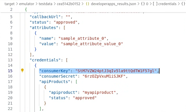 Aplikasi developer dengan nilai consumerKey yang ditandai.